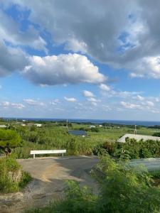 a bench sitting on the side of a road at 与論島の宿とーとぅがなし in Yoron