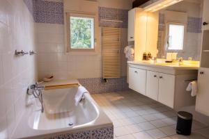 une salle de bain avec une baignoire, un lavabo et un miroir dans l'établissement Spacious 4BDR Home Lake view Geneva Bellevue, à Bellevue 17 autres photos