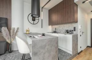 什切青Hanza Tower Original 23 CITY Pool & SPA的厨房配有柜台和水槽