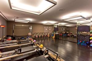 a gym with a bowling alley with many bowling balls at Palms place 51st floor & strip view in Las Vegas