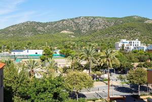 a view of a city with palm trees and a mountain at HSR Gil in Palmanova