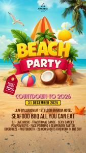 a flyer for a beach party on the beach at Grandia Hotel in Bandung
