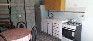 eine kleine Küche mit Herd und Spüle in der Unterkunft Depto en playa dorada in Playa Dorada