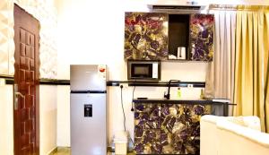 une cuisine avec un réfrigérateur et un micro-ondes dans l'établissement Ft realty properties 4, à Otele