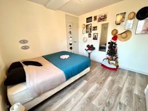 Giường trong phòng chung tại Le Cosy Gîte 2 couchages vue jardin au calme