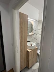 a bathroom with a sink and a mirror at DecoStudio in Craiova