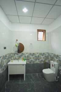 a bathroom with a toilet and a sink and a mirror at Palm Villas Jaffna in Jaffna