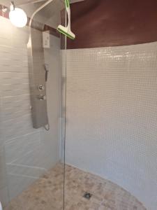 a shower with a glass door in a bathroom at l'oasis in La Farlède