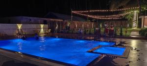 una piscina con illuminazione blu in un cortile di notte di Arina Island Resort - A Bergamont Hotel, Havelock a Havelock Island