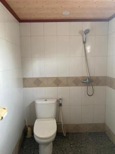 ein Badezimmer mit Toilette und Dusche in der Unterkunft Noby Gili Cottages in Gili Meno