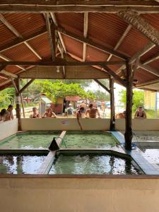 Eine Gruppe von Menschen schwimmt in einem Whirlpool in der Unterkunft Meno Turtle BUNGALOWS in Gili Meno