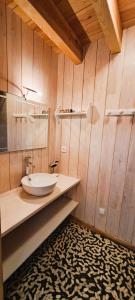 een badkamer met een wastafel en een spiegel bij Belle Villa Familiale entre Agapanthes et Bambous in Lège-Cap-Ferret