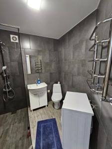 une salle de bains avec toilettes, lavabo et douche dans l'établissement Яровиця 37, à Loutsk