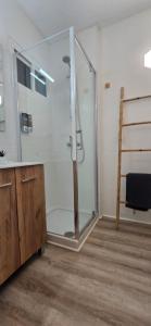 Un baño con ducha con mampara de cristal. en Apartment Costa del Sol, en Benalmádena