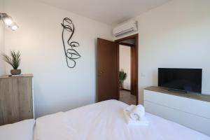 una camera con un letto, una TV e un asciugamano di Masi House a La Massimina-Casal Lumbroso