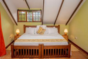 a bedroom with a large bed with two lamps at Amani Farmhouse in Usa River