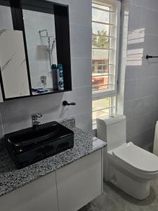内罗毕twin paradise homes的一间带黑色水槽和卫生间的浴室