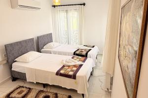 ein Zimmer mit zwei Betten und einem Fenster in der Unterkunft Family- Pool- Bbq- Sleeps 8- Parking- w Air Con in Dalyan + 61 Fotos
