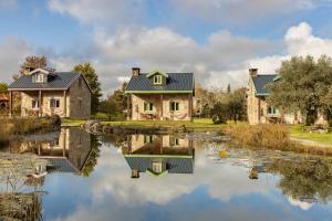 a house with a reflection in a pond at Chão do Rio - Turismo de Aldeia in Seia