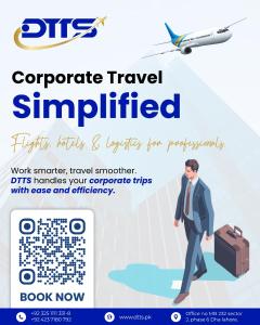 a man walking with a suitcase at an airport with an airplane at dtts in Lahore