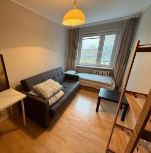 波兹南Pokoje na Wichrowym的带沙发和窗户的客厅 更多8张照片