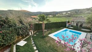 a garden with a swimming pool and a house at Casa da Tia Palmira in Castelo de Paiva