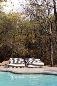 two pillows sitting next to a swimming pool at Landrift Villa in Phalaborwa