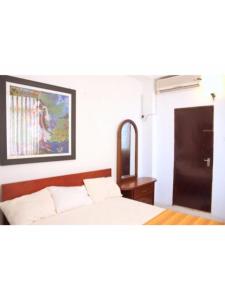a bedroom with a bed and a painting on the wall at N S Apartment in Mount Lavinia