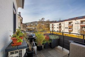 - un balcon avec des plantes en pot dans un bâtiment dans l'établissement City Spa Haus Lörrach, à Lörrach