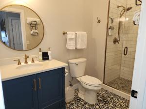 een badkamer met een toilet, een wastafel en een douche bij 2nd St Loft Riverview in Washington +17 foto's