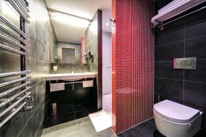 un baño con inodoro y lavabo en Hotel Restaurant Darwin, en Praga 36 fotos más