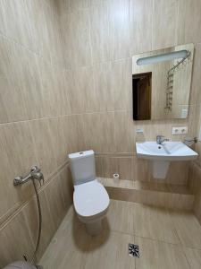 ein Badezimmer mit Toilette und Waschbecken in der Unterkunft Унікальні двокімнатні апартаменти класу ЛЮКС in Solotschyn + 4 Fotos