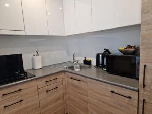 a kitchen with a sink and a microwave at VIN service Dzelzcelnieku street 19 in Rēzekne