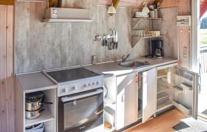 una cocina con fregadero y estufa en Gorgeous Home In Hanstholm With Outdoor Swimming Pool, en Pugdal