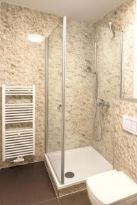 ein Badezimmer mit Dusche und Toilette in der Unterkunft Wohnung mit Balkon in Wilnsdorf