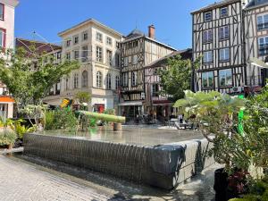 a fountain in the middle of a city with buildings at Studio Cosy 32 m2 hyper centre Châlons-en-Champagne in Chalons en Champagne