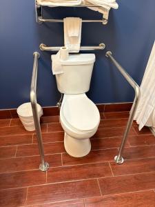 ein Badezimmer mit Toilette in einer blauen Wand in der Unterkunft Spark by Hilton Abingdon I-81 near Fairgrounds in Abingdon