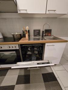 eine Küche mit Spüle und Herd in der Unterkunft Weierbacher Panorama in Idar-Oberstein + 8 Fotos