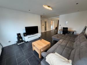 Una sala de estar con un sofá y un televisor de pantalla plana. en Instant reposant, en Seltz