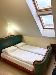 uma cama em um quarto com janela em Hotel Sofia em Orhei