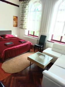 une chambre avec un lit, un canapé et une table dans l'établissement Top Unterkunft für Monteure, à Auf der Wiese 33 autres photos