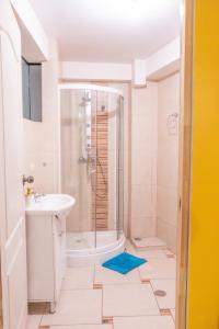 un bagno con doccia e lavandino di Best Value Spacious 3BR Apartment Near Top Landmarks a Cuzco