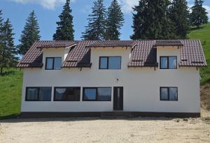a large white house with a lot of windows at Pensiunea Heaven in Dîmbovicioara