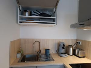 a kitchen with a sink and a counter top at La Terrasse de Mâlain in Mâlain