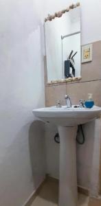 サント・トメにあるDepartamento Interno 1の白い洗面台と鏡のあるバスルーム +10枚の写真