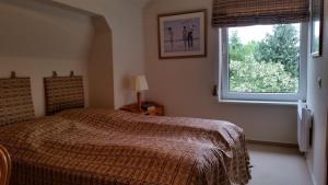 ein Schlafzimmer mit einem Bett und einem Fenster in der Unterkunft Hof Rüsch - Bredensteen in Kesdorf