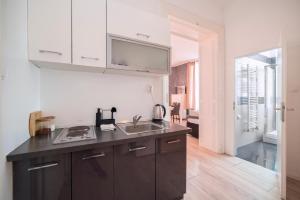 a kitchen with a sink and a counter top at Virtus Apartments and Rooms with Free Private Parking in Zagreb