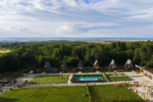 an aerial view of a park with a swimming pool at Doka Valea Sebesului A-Frame in Sebeşu