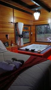 Zimmer mit einem Billardtisch und einem Fenster in der Unterkunft Pousada Caminho do Lago in Rio Rufino