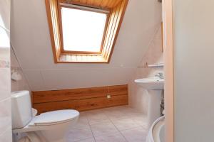 a bathroom with a toilet and a window at Romo sodyba in Trakai +36 photos